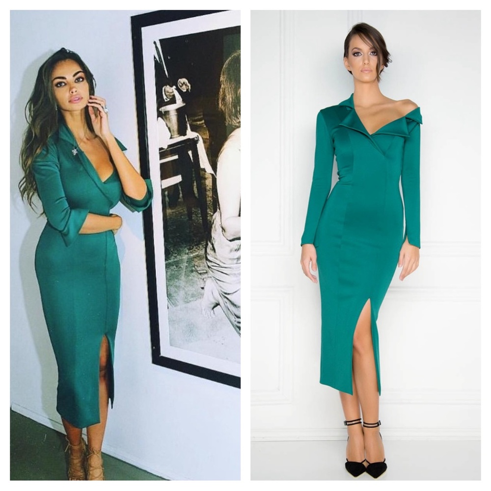 HAMEL by Melina Harris emerald green off shoulder Bodycon Dress S 36 Serbian